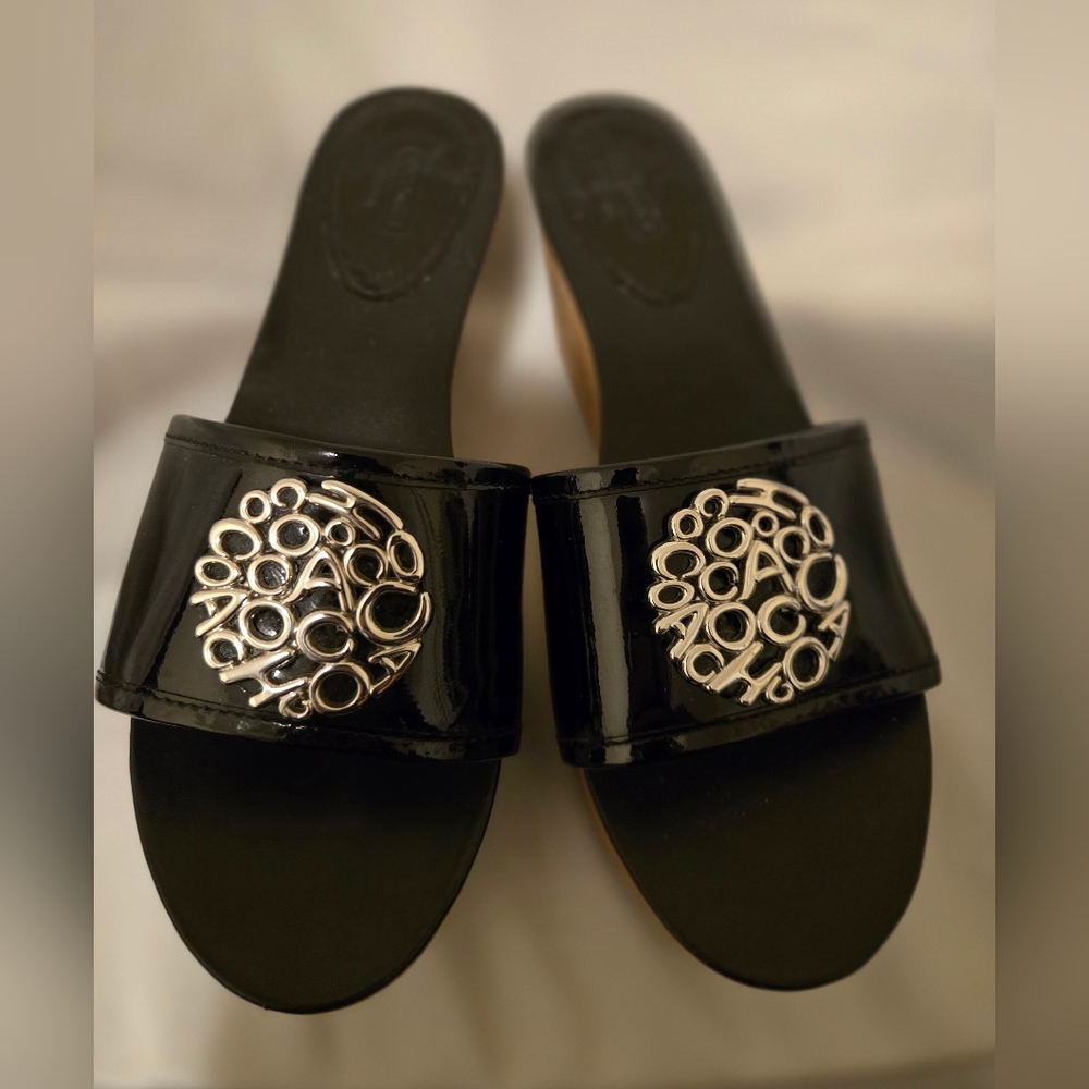 Coach Patent Leather Cork Sandals